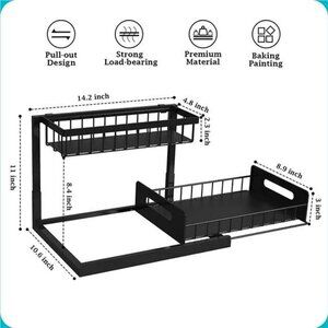Sink Organizer, Pull Out Cabinet Organizer 2 Tier Slide Out Sink Shelf Cabinet